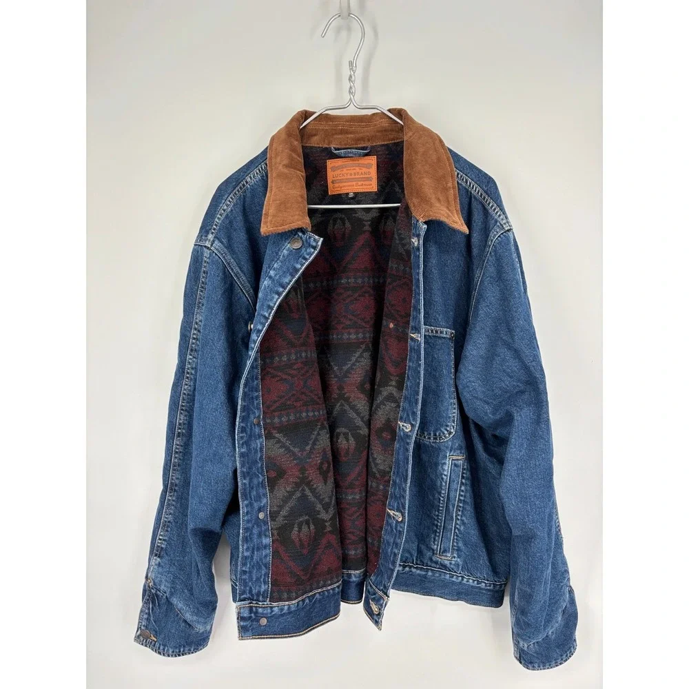LUCKY BRAND Denim Trucker Jacket Mens XXL Button Up Corduroy Collar - Picture 1 of 15